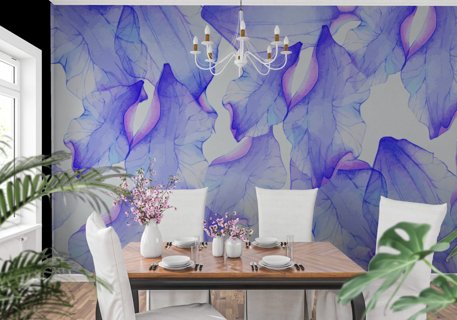 Papier peint boutons de fleurs avec une teinte violette transparente