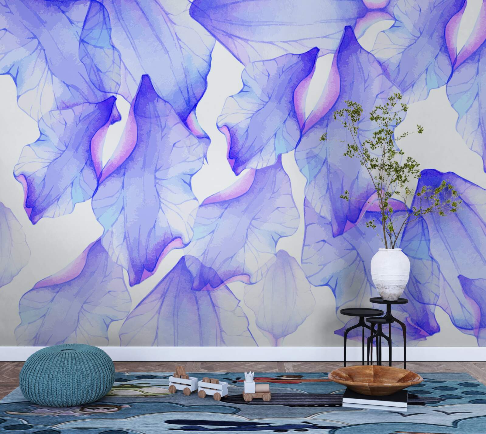 Papier peint boutons de fleurs avec une teinte violette transparente