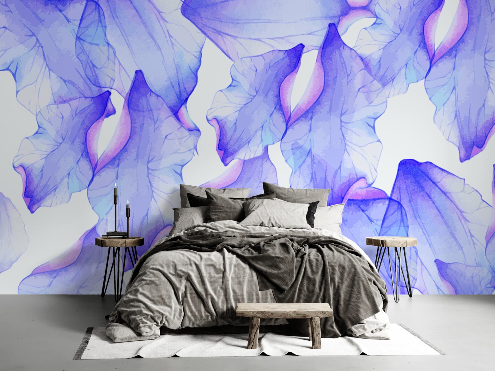 Papier peint boutons de fleurs avec une teinte violette transparente