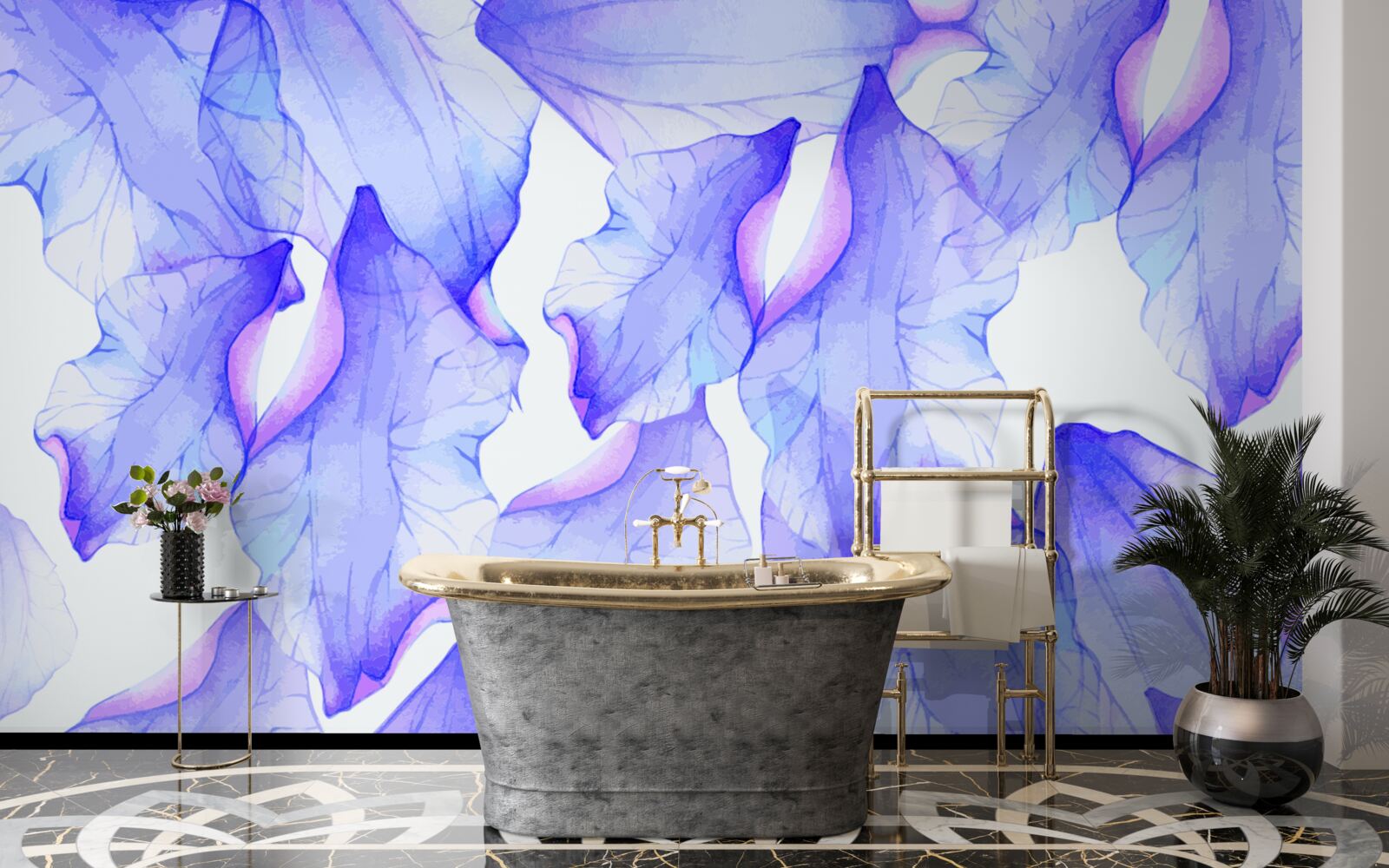 Papier peint boutons de fleurs avec une teinte violette transparente