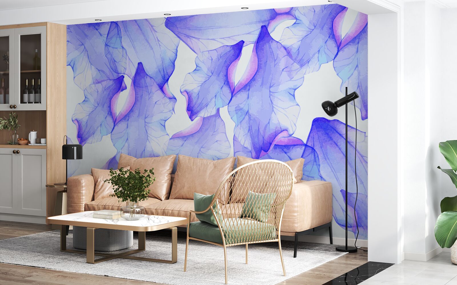 Papier peint boutons de fleurs avec une teinte violette transparente