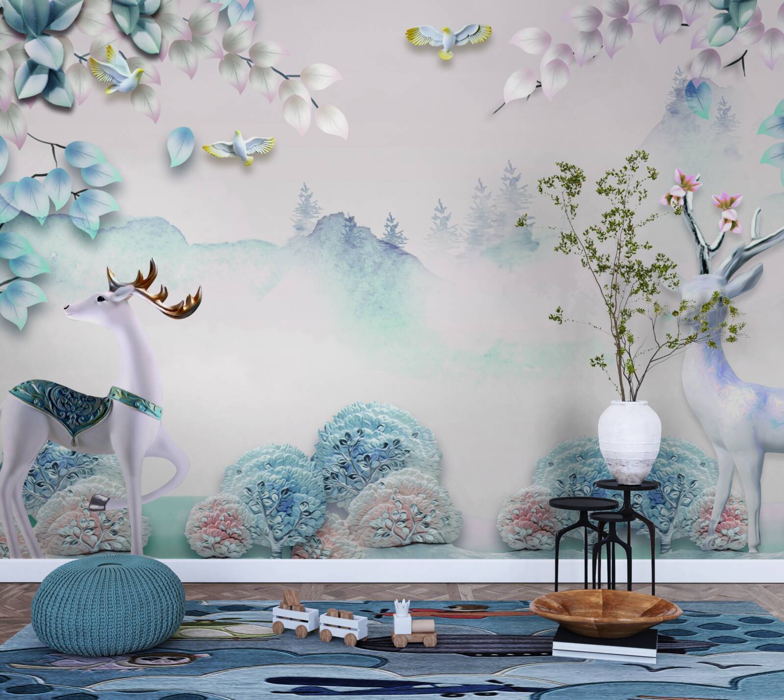 Papier peint cerf errant dans un brouillard épais