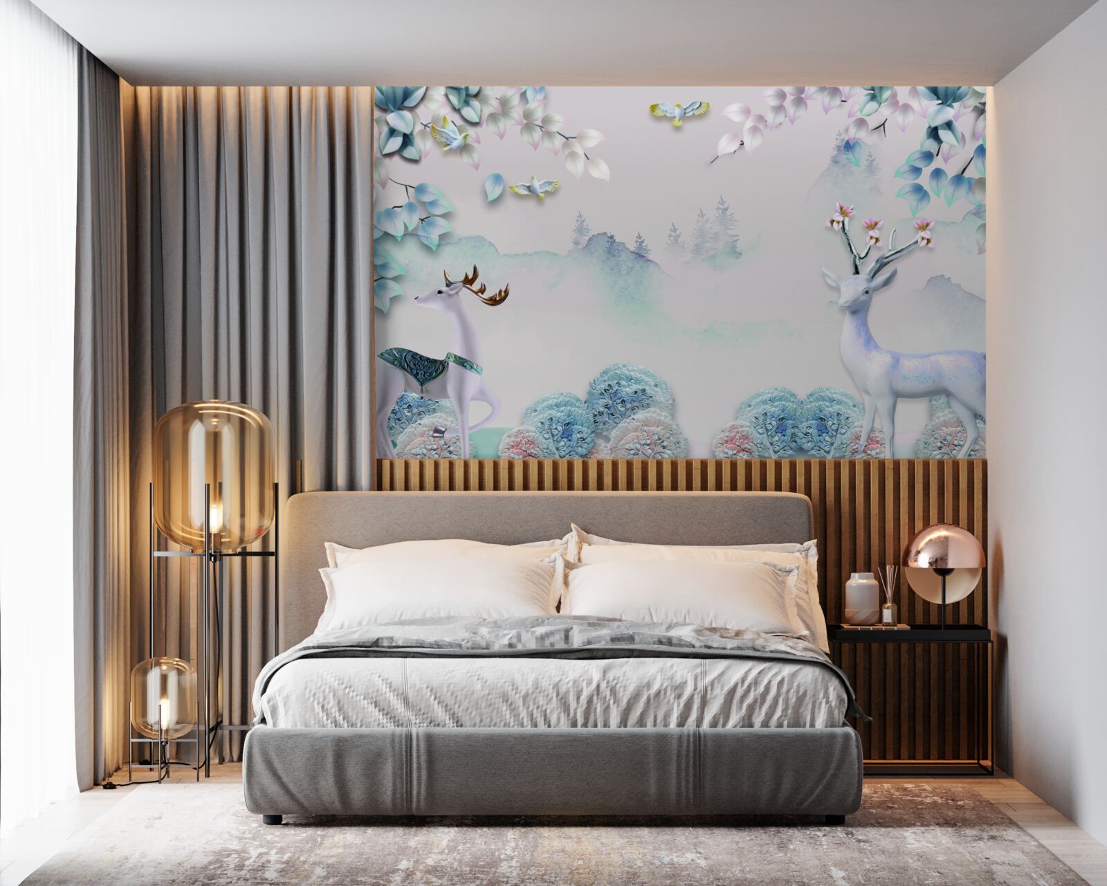 Papier peint cerf errant dans un brouillard épais