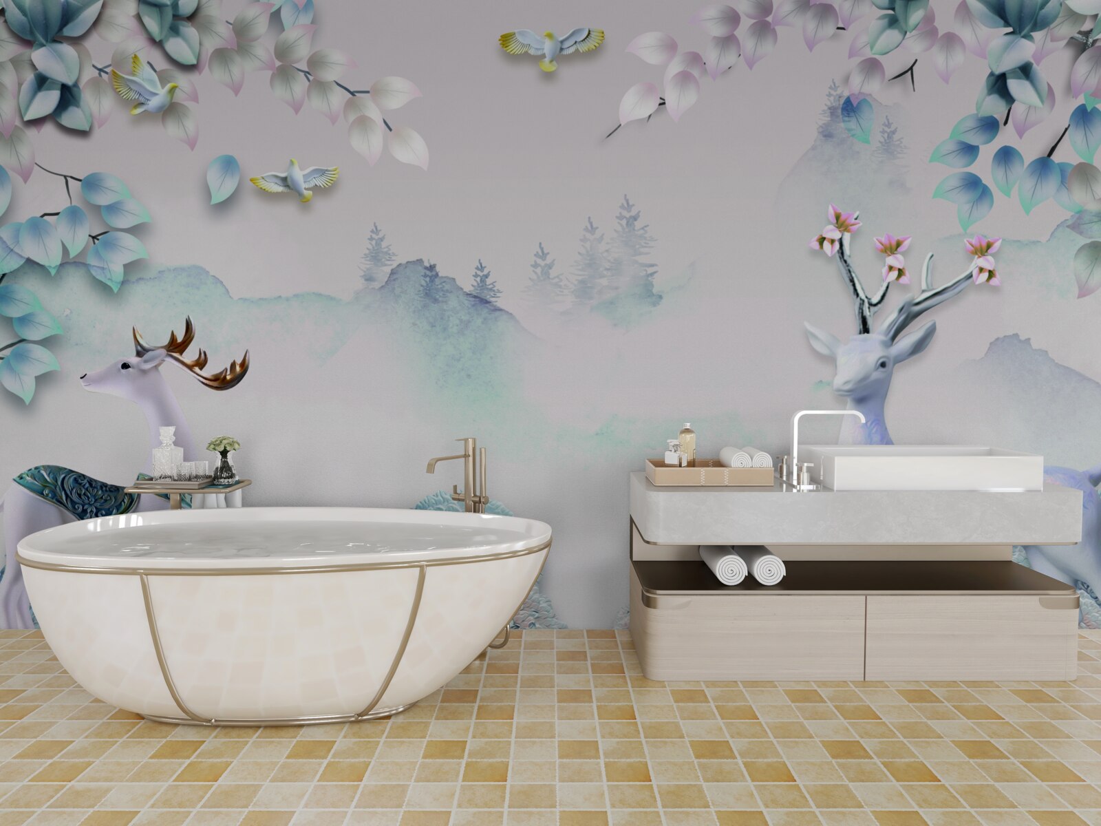 Papier peint cerf errant dans un brouillard épais