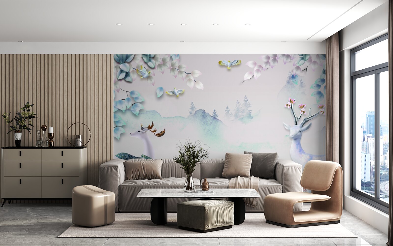 Papier peint cerf errant dans un brouillard épais