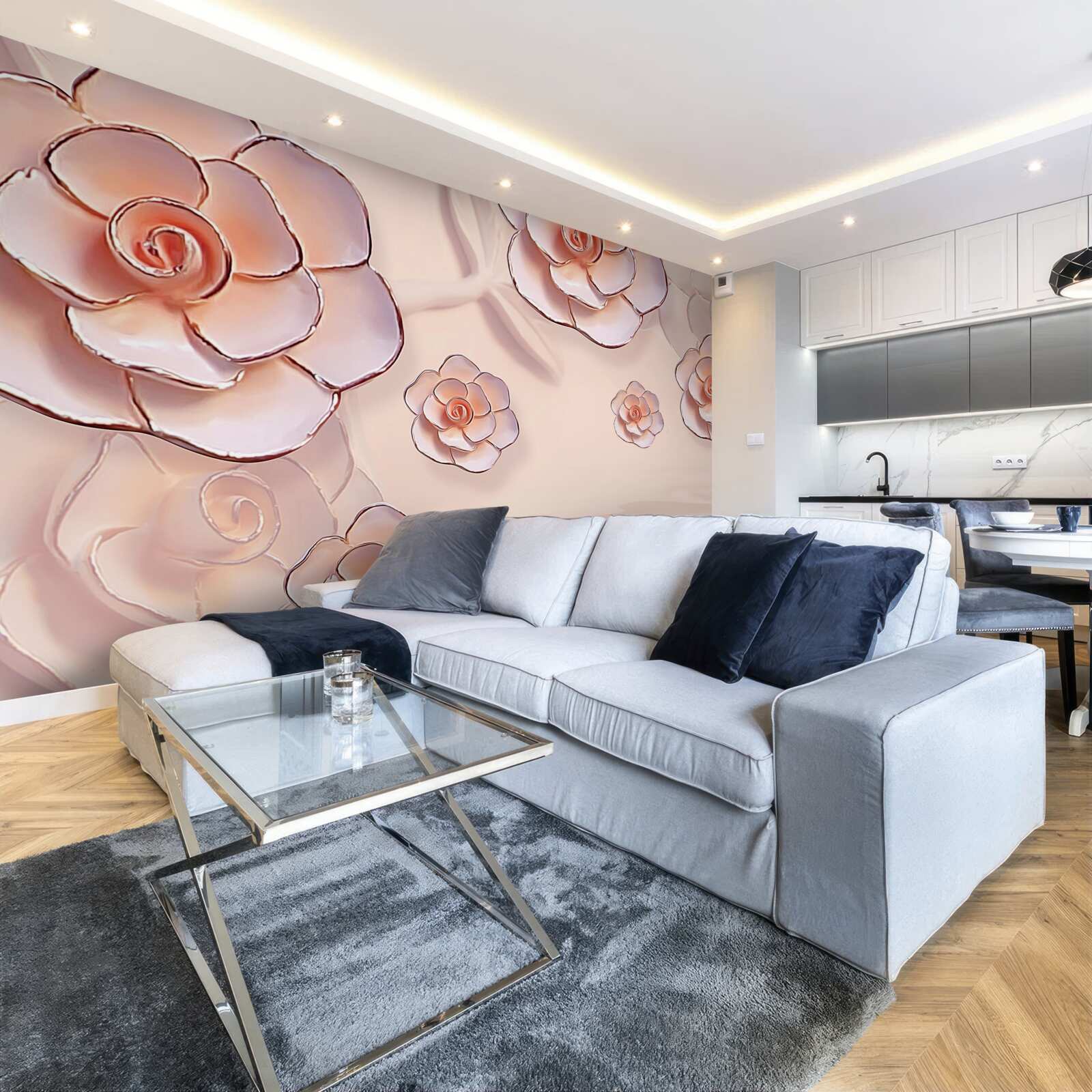 Papier peint roses en porcelaine rose