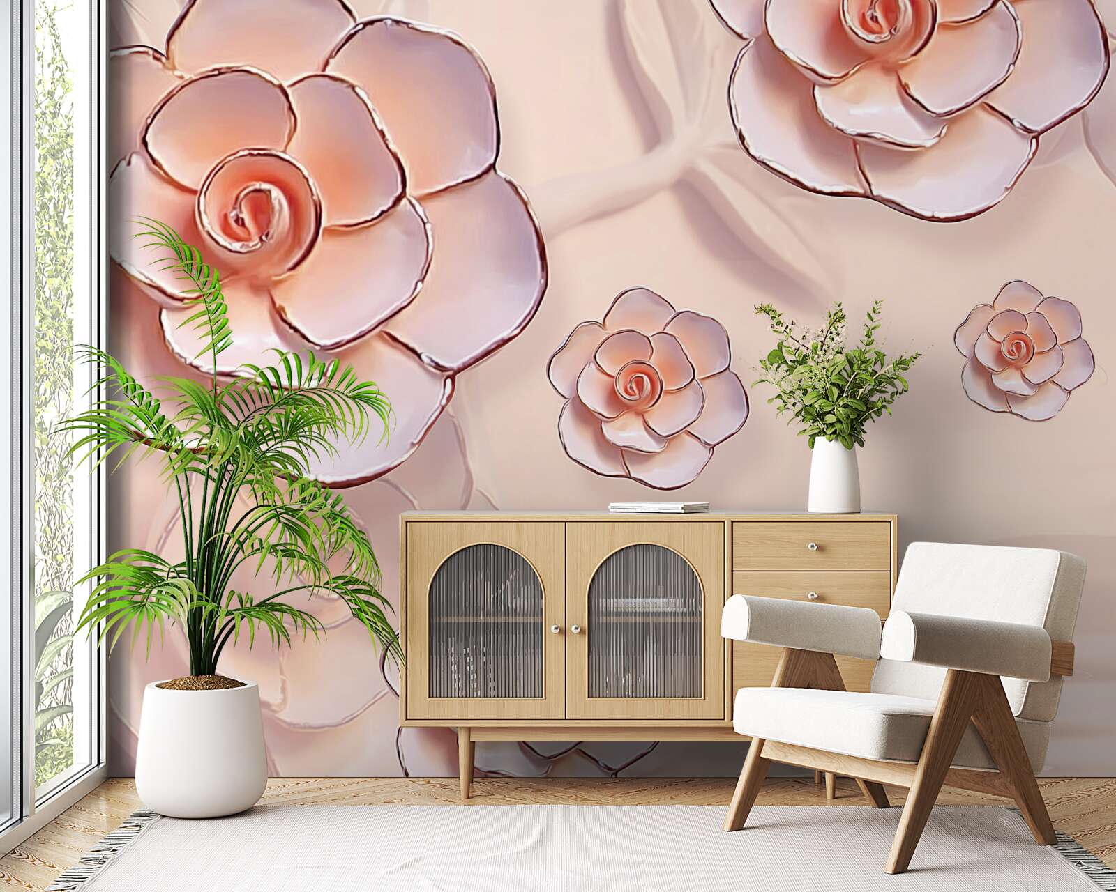 Papier peint roses en porcelaine rose