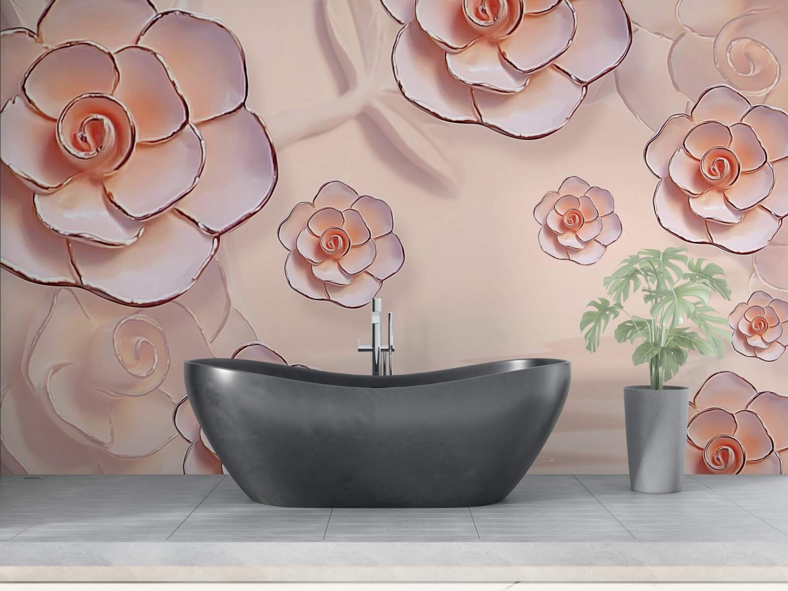 Papier peint roses en porcelaine rose