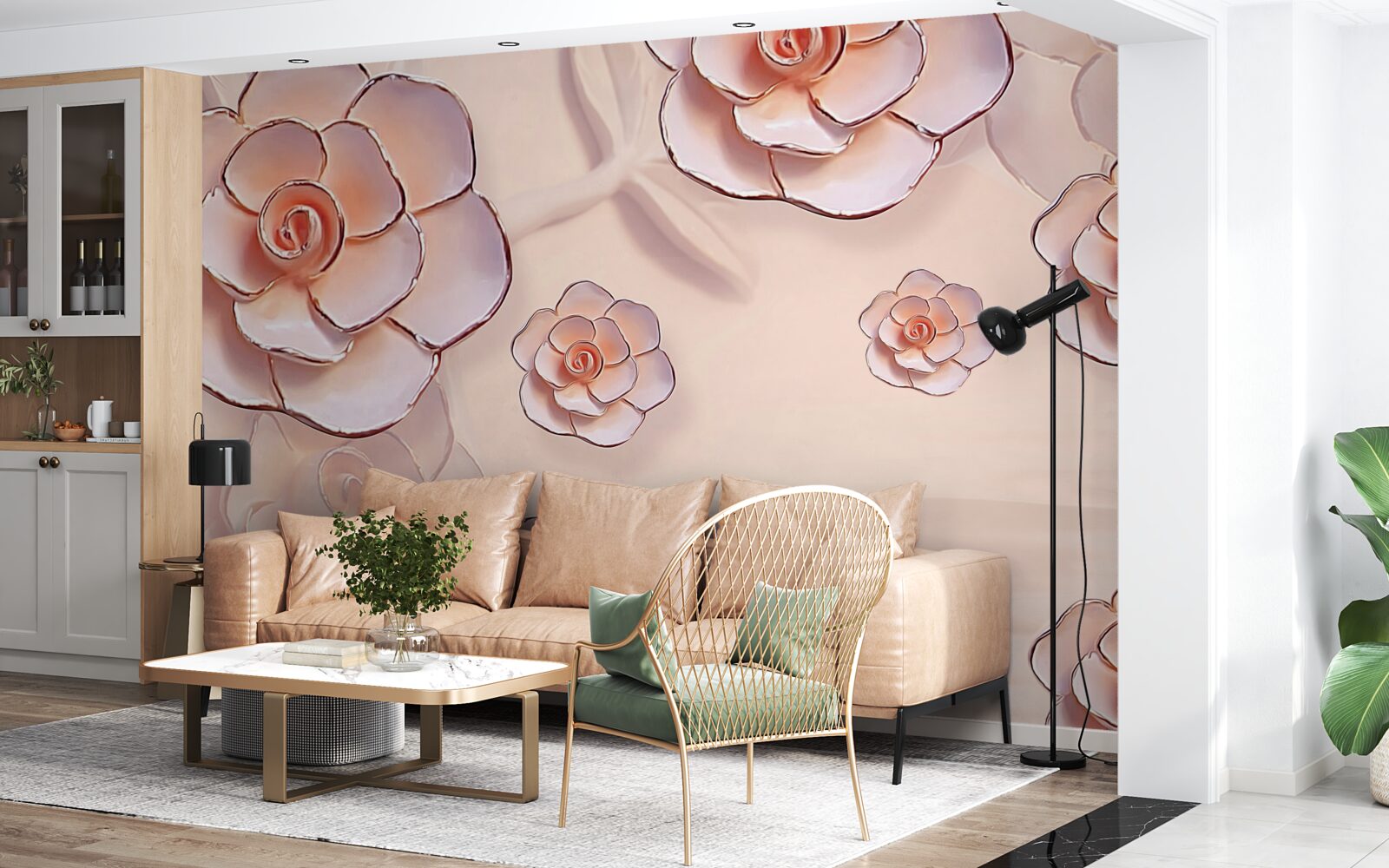 Papier peint roses en porcelaine rose