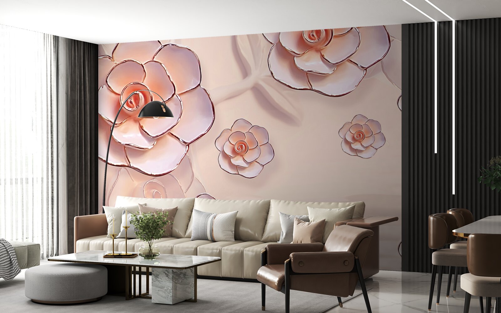 Papier peint roses en porcelaine rose