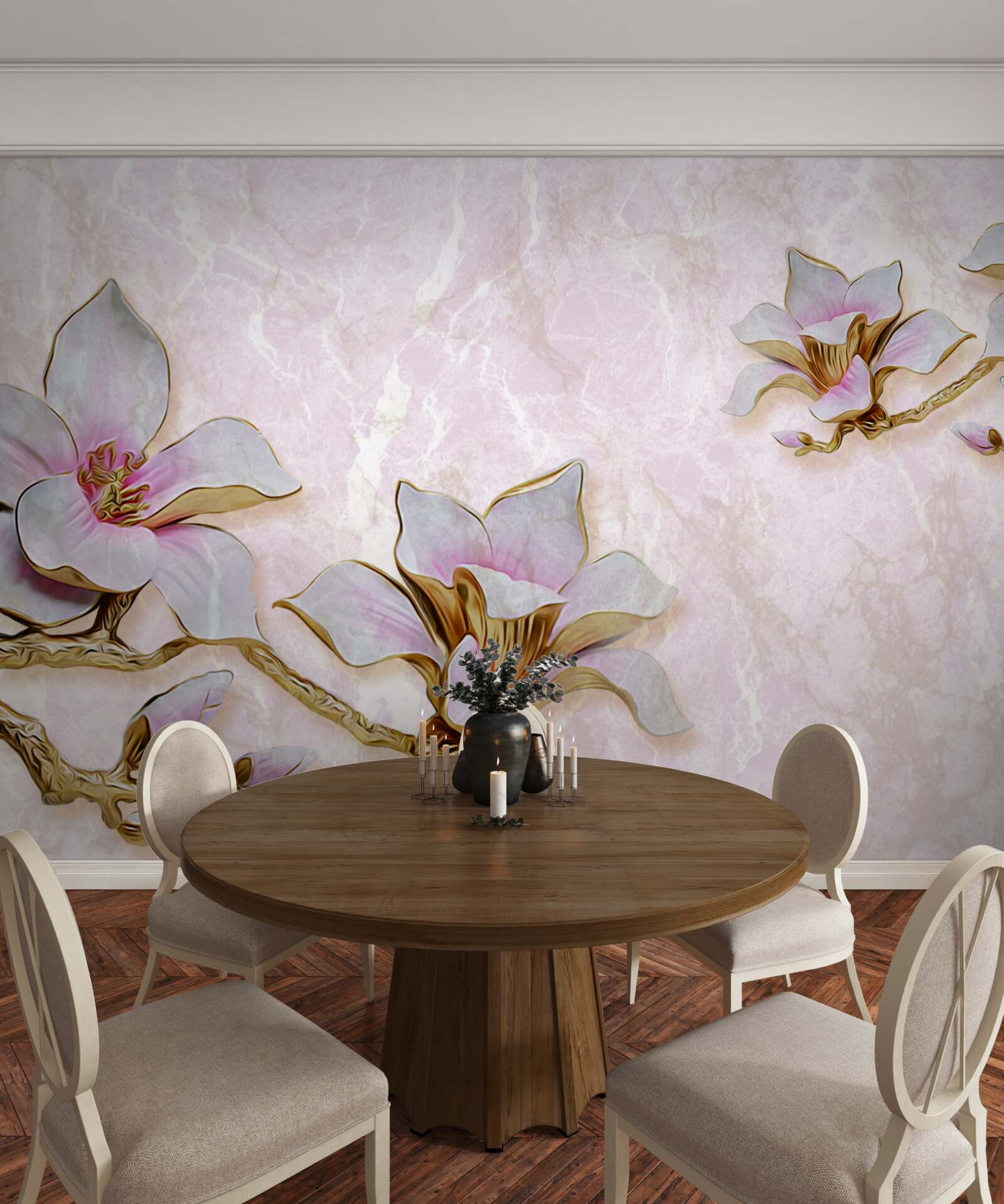 Papier peint Branches de magnolia blanches comme neige sur un fond délicat