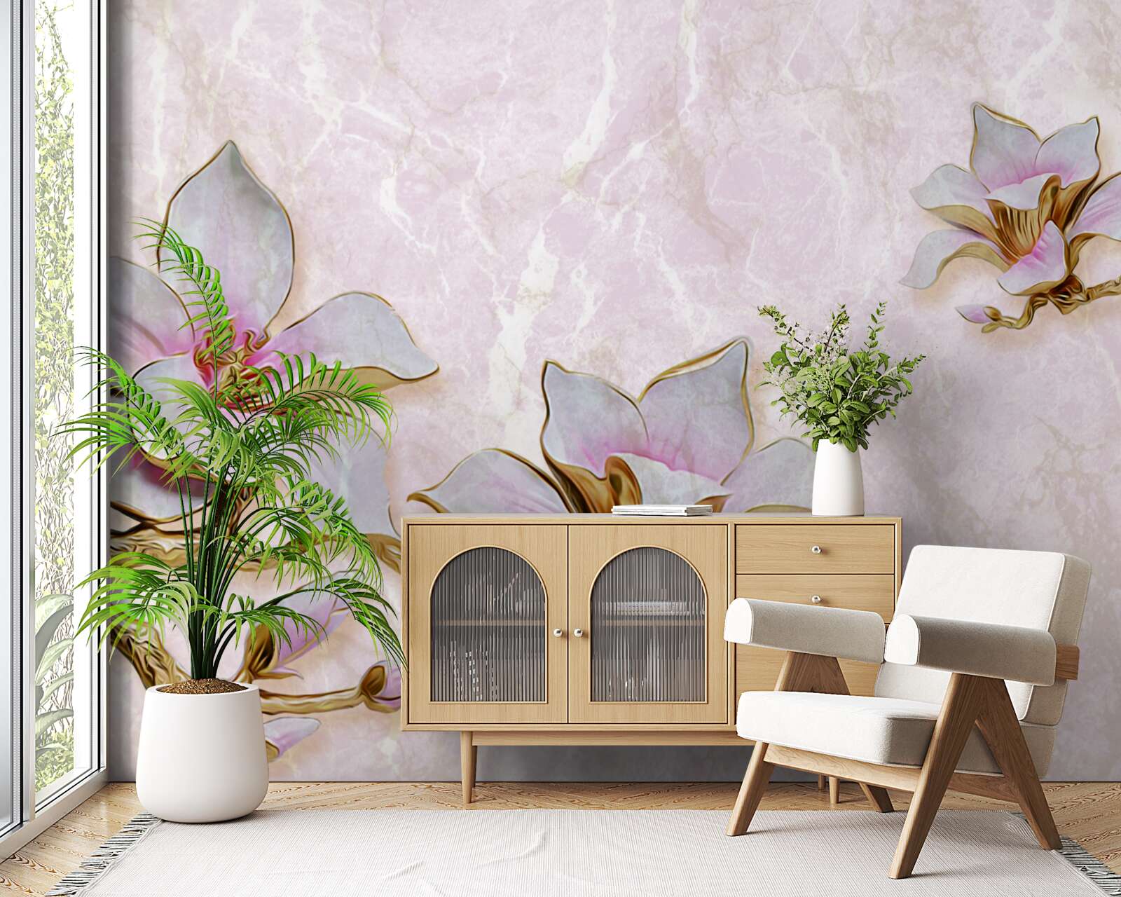 Papier peint Branches de magnolia blanches comme neige sur un fond délicat