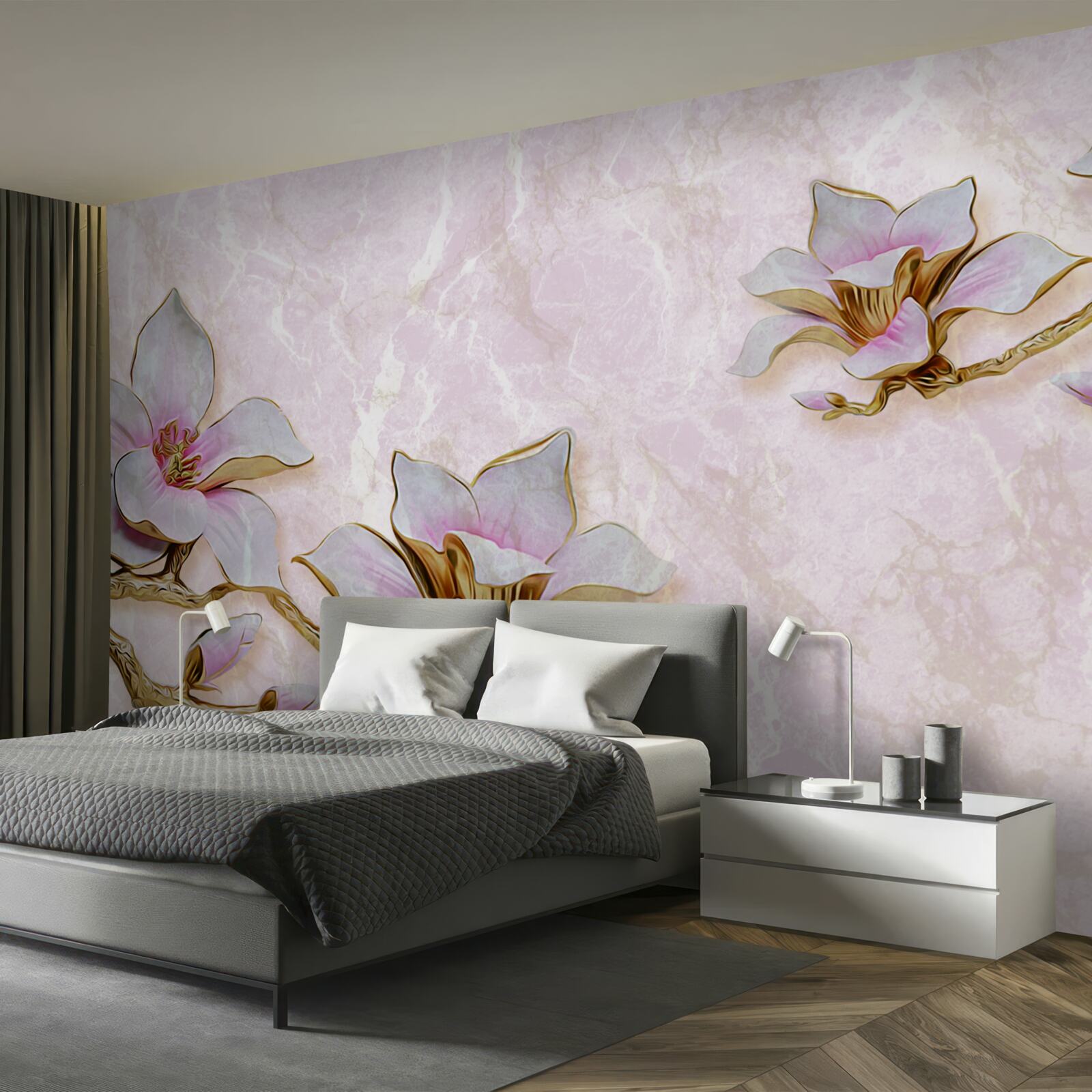 Papier peint Branches de magnolia blanches comme neige sur un fond délicat