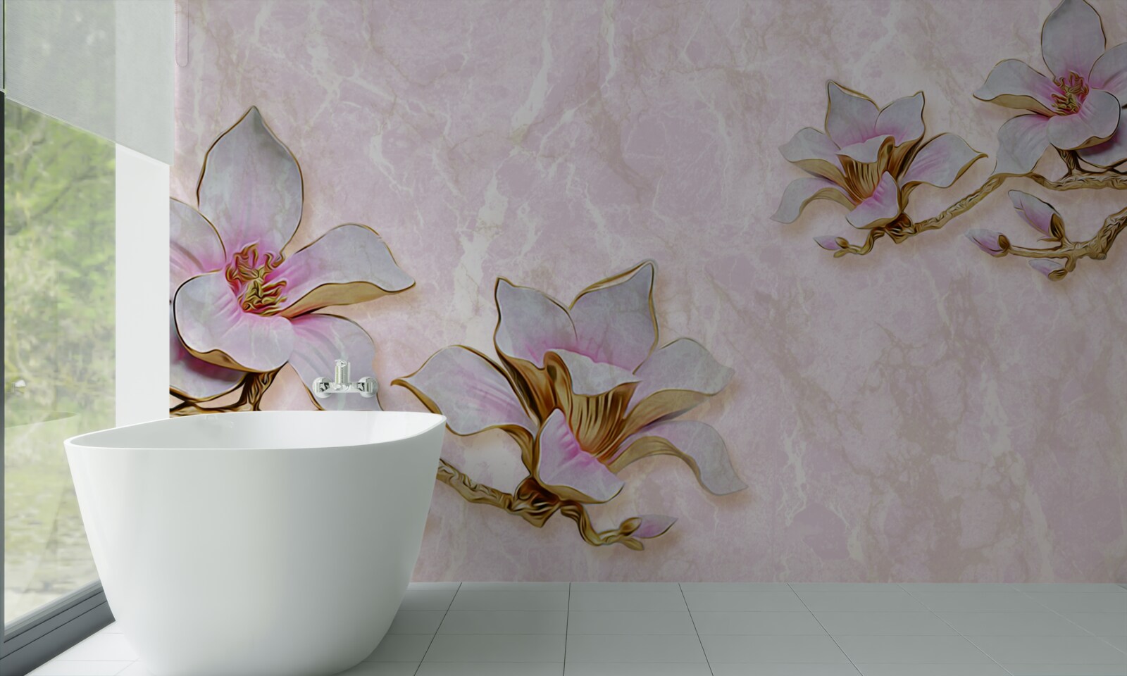 Papier peint Branches de magnolia blanches comme neige sur un fond délicat