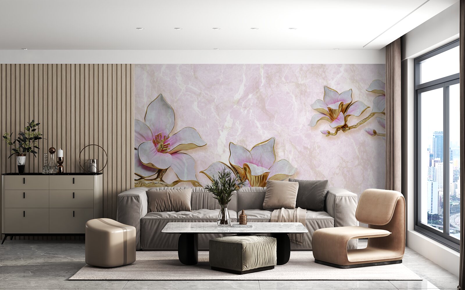 Papier peint Branches de magnolia blanches comme neige sur un fond délicat