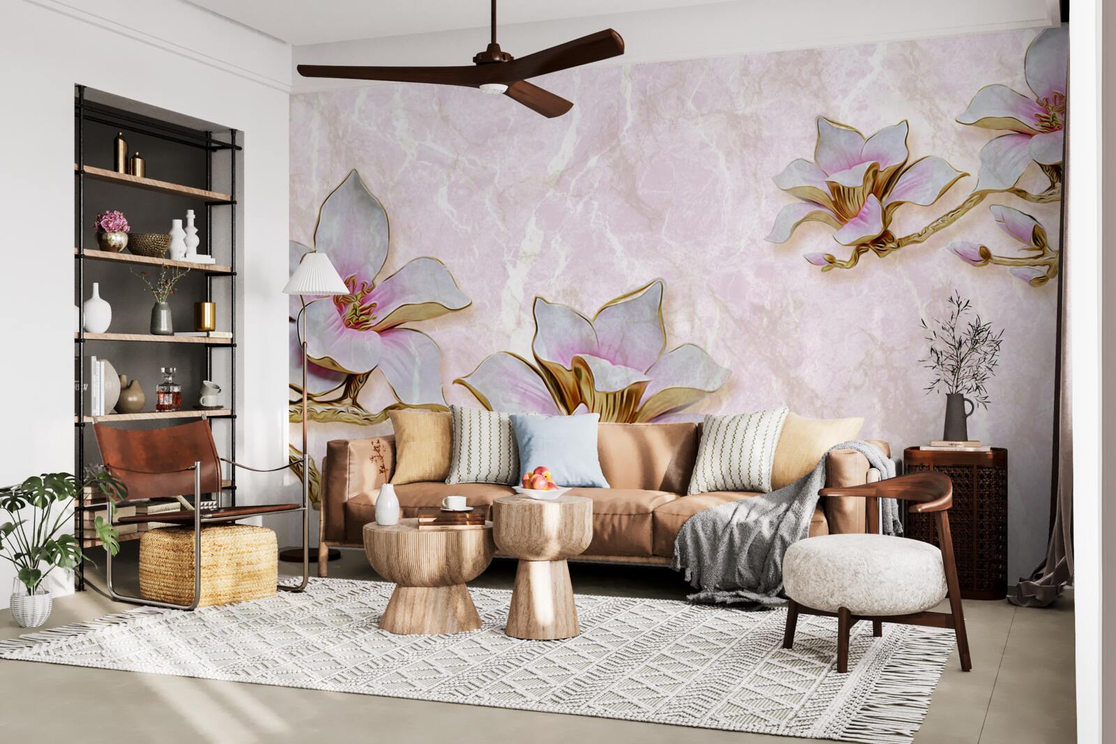 Papier peint Branches de magnolia blanches comme neige sur un fond délicat