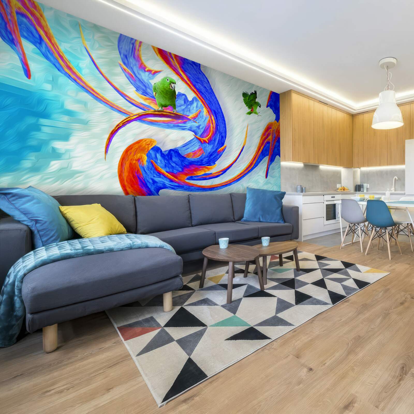 Papier peint abstraction d'un perroquet dans un arbre