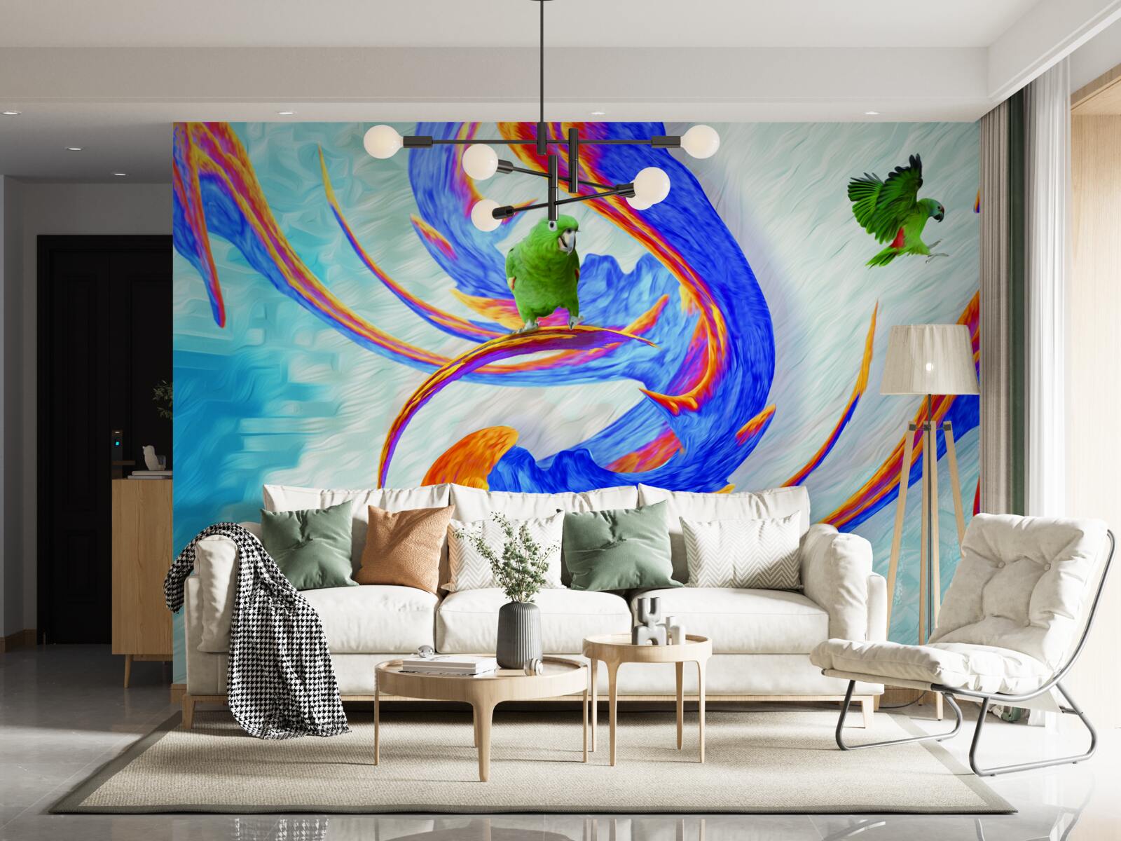 Papier peint abstraction d'un perroquet dans un arbre