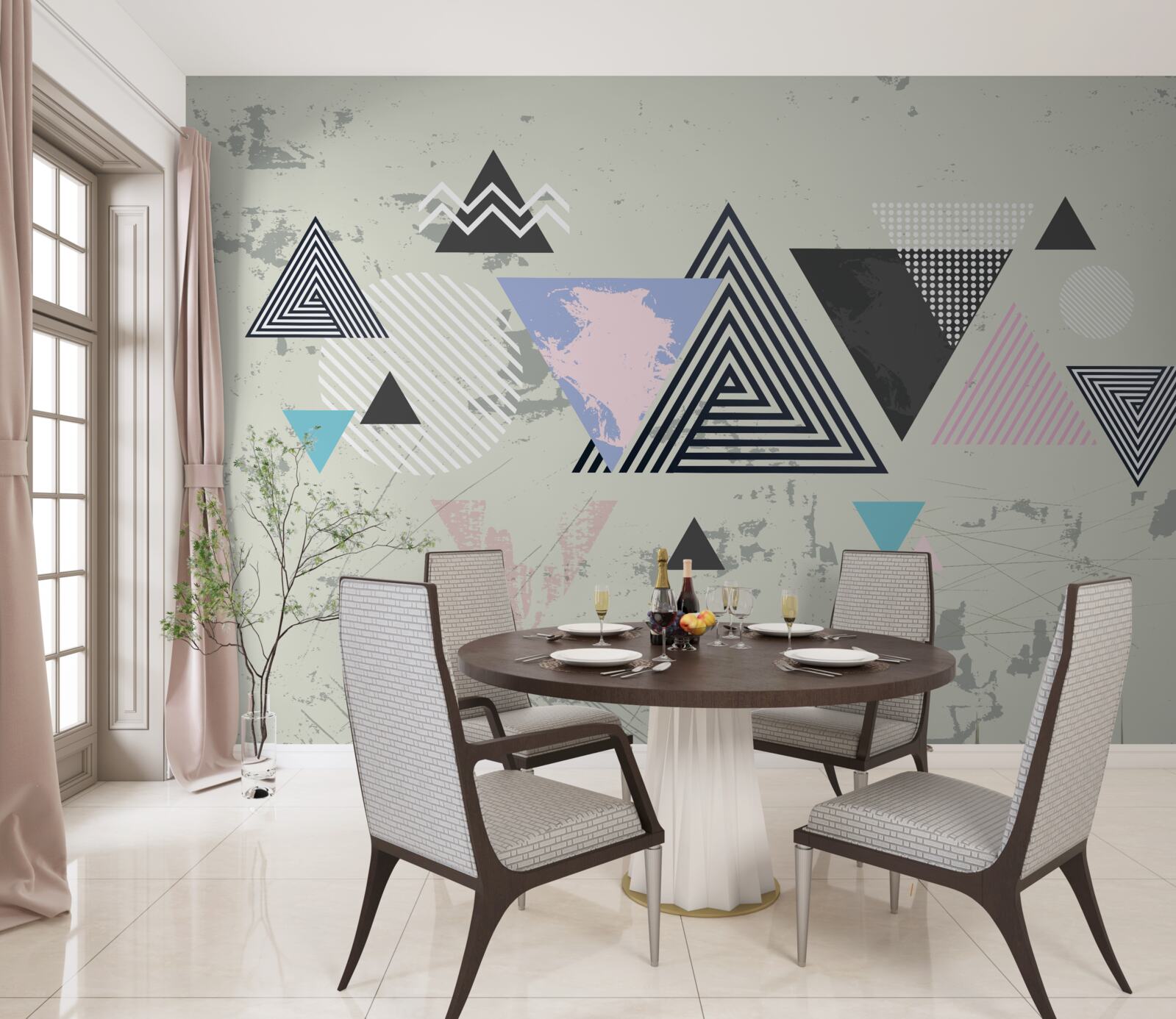 Papier peint formes triangulaires sur fond gris