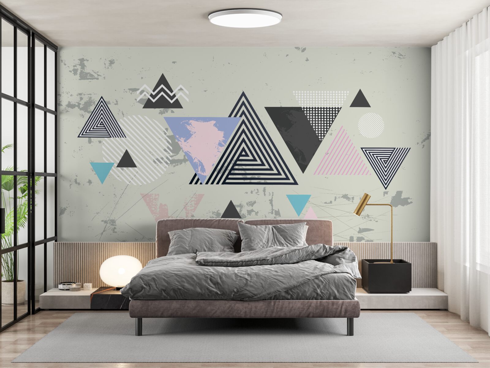 Papier peint formes triangulaires sur fond gris