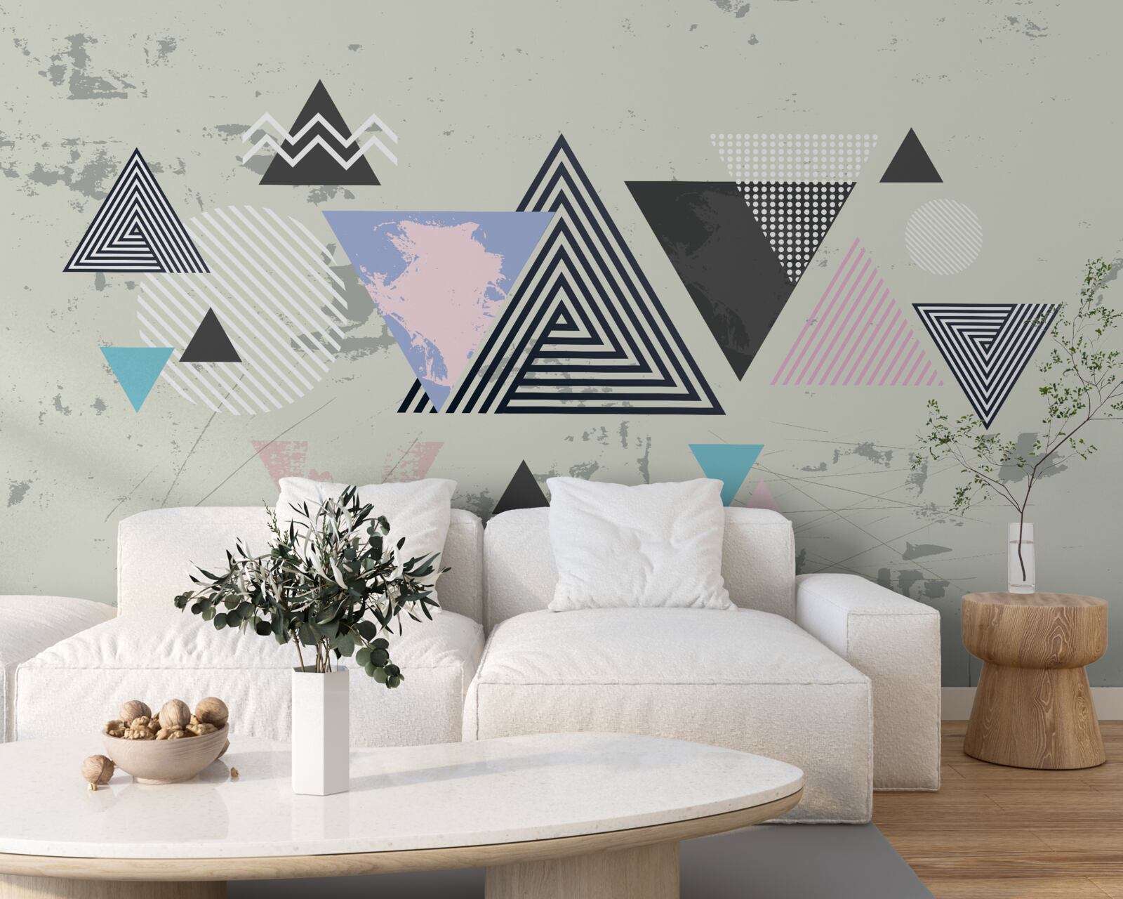 Papier peint formes triangulaires sur fond gris