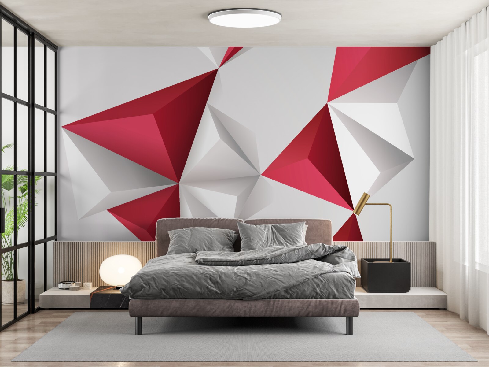 Papier peint triangles blancs et rouges de volume