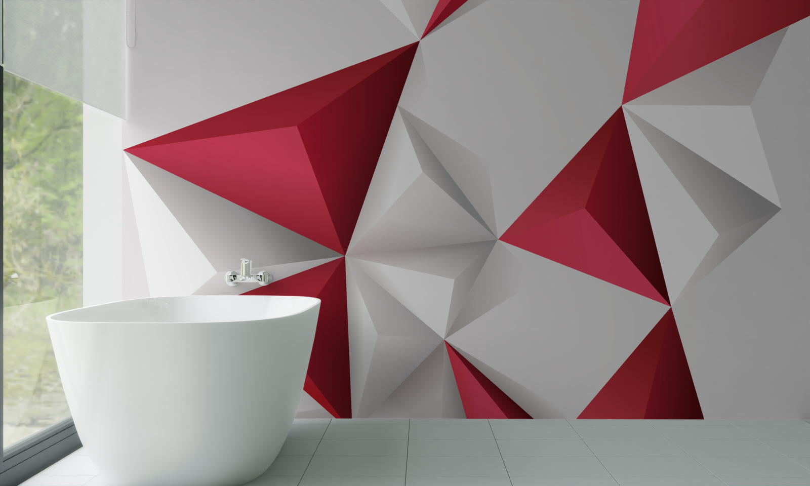 Papier peint triangles blancs et rouges de volume