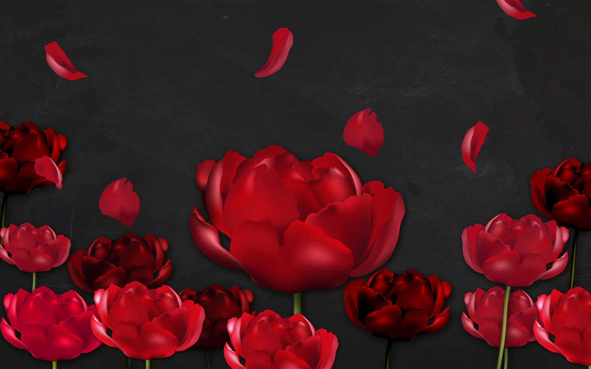 Papier peint roses rouges tombantes