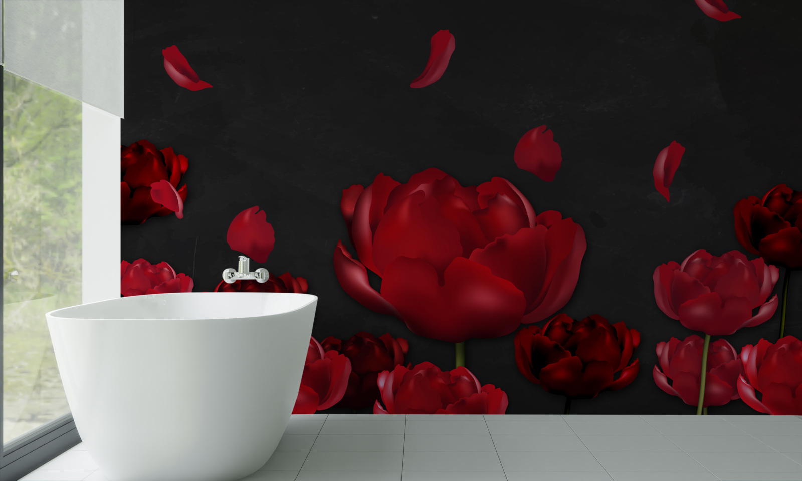 Papier peint roses rouges tombantes