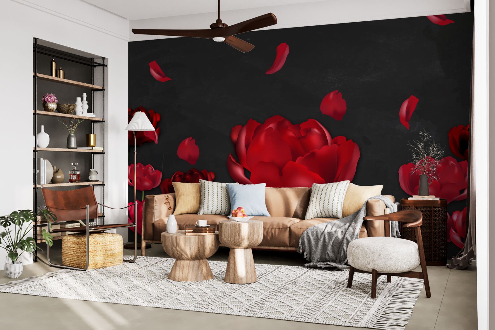 Papier peint roses rouges tombantes