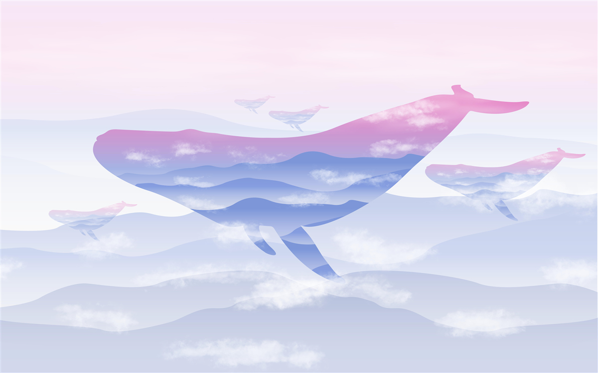 Papier peint baleine planant parmi les nuages