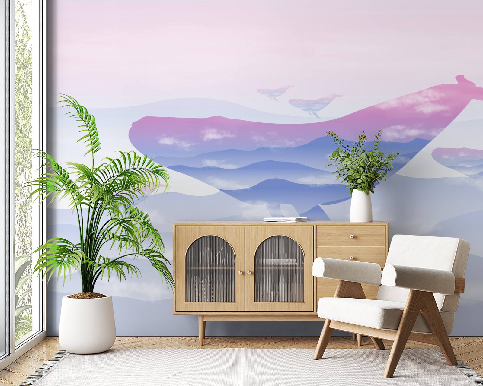 Papier peint baleine planant parmi les nuages