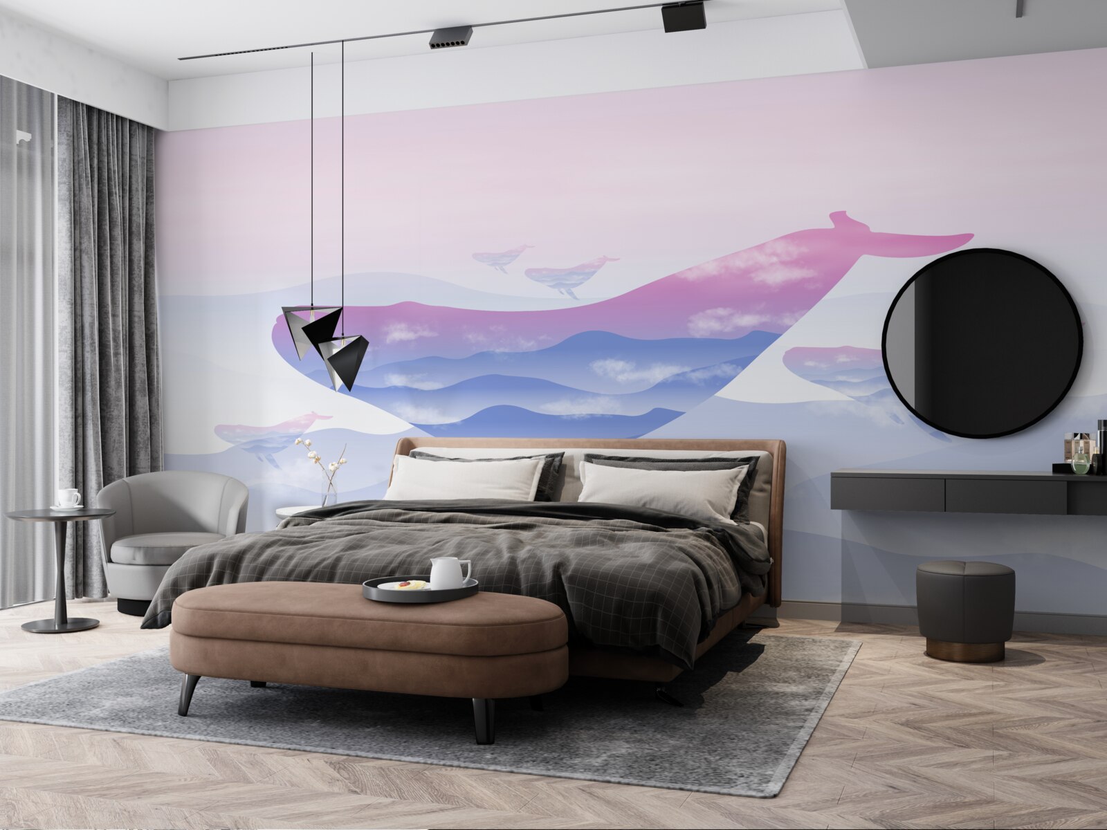 Papier peint baleine planant parmi les nuages