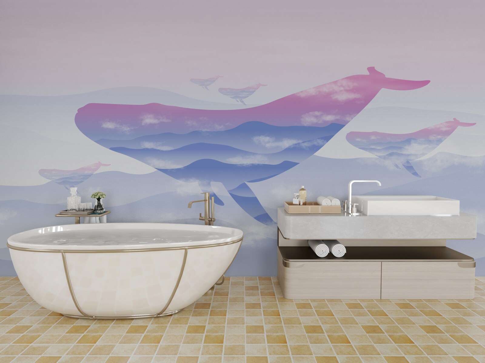 Papier peint baleine planant parmi les nuages
