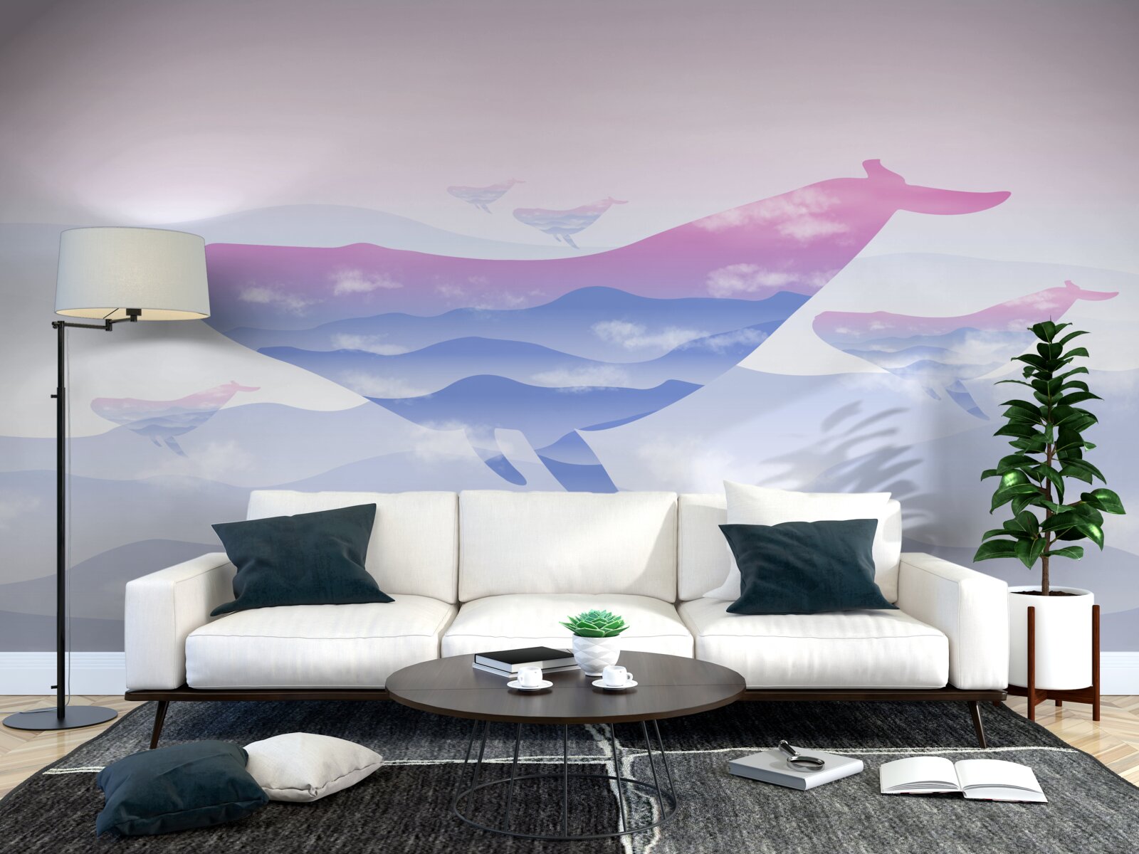 Papier peint baleine planant parmi les nuages