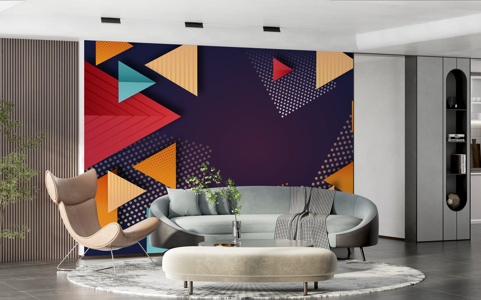 Papier peint triangles de différentes teintes sur fond violet