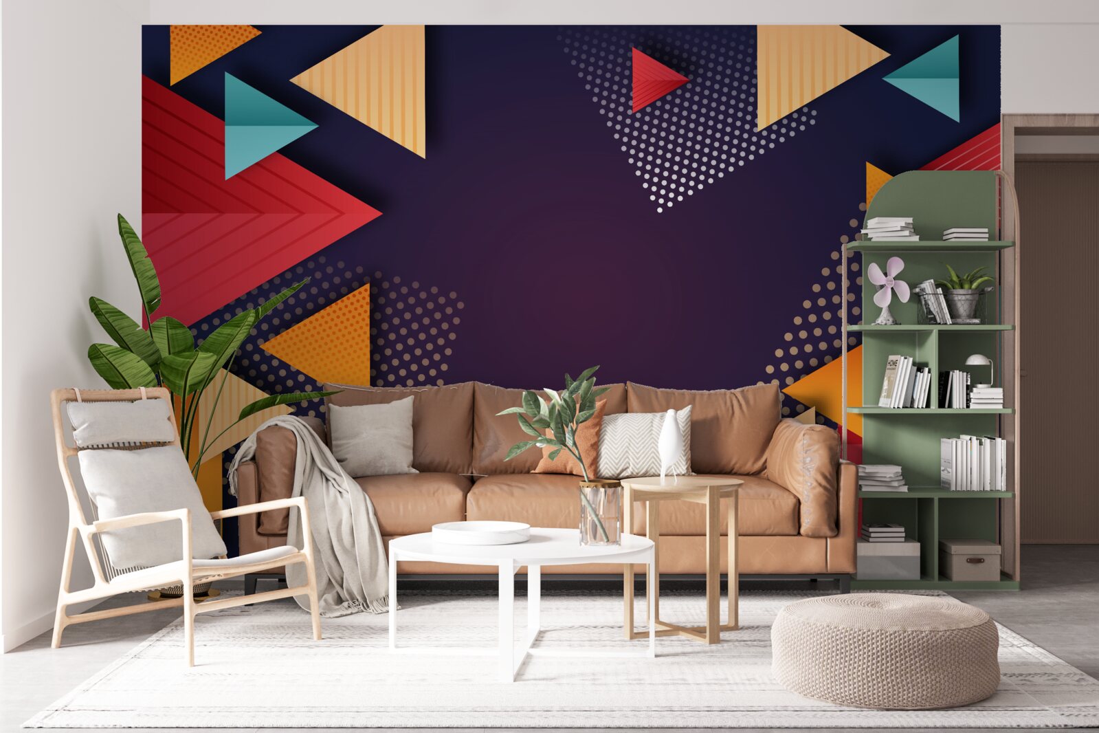 Papier peint triangles de différentes teintes sur fond violet