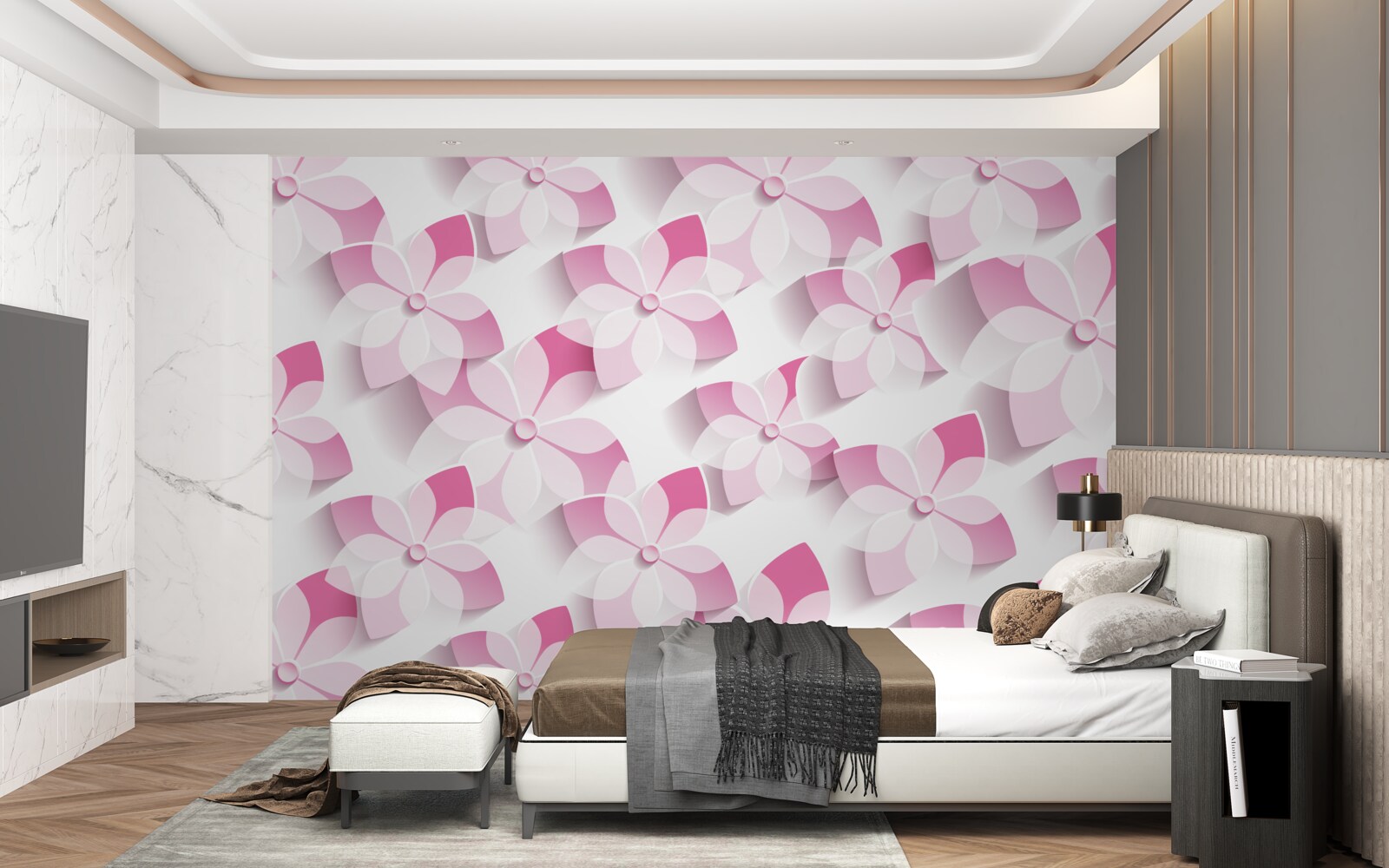 Papier peint fond dans des tons floraux roses