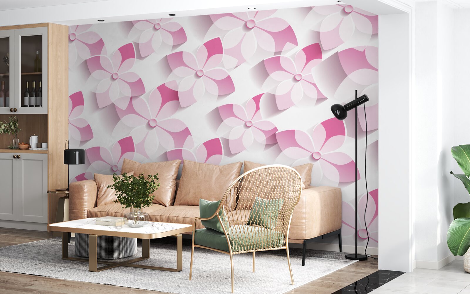 Papier peint fond dans des tons floraux roses