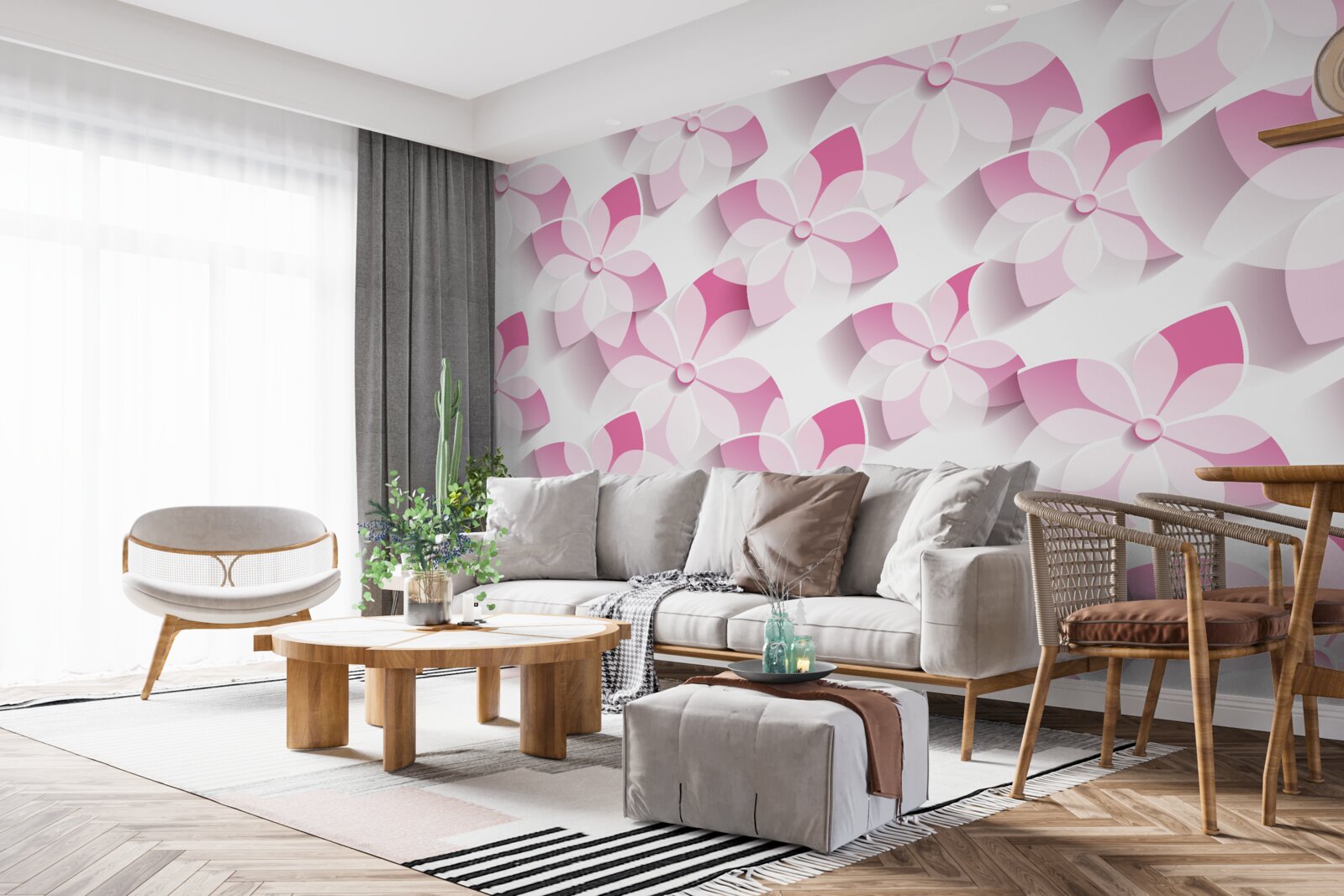 Papier peint fond dans des tons floraux roses