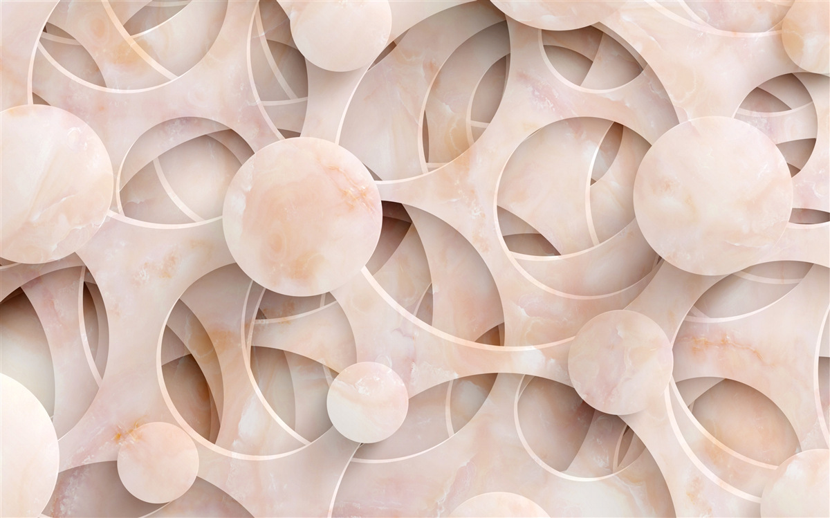 Papier peint formes arrondies et lignes courbes sur fond rose