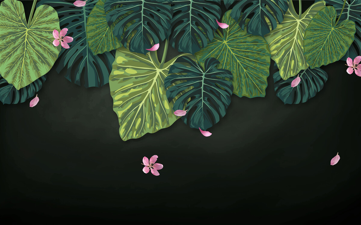 Papier peint feuilles tropicales la nuit