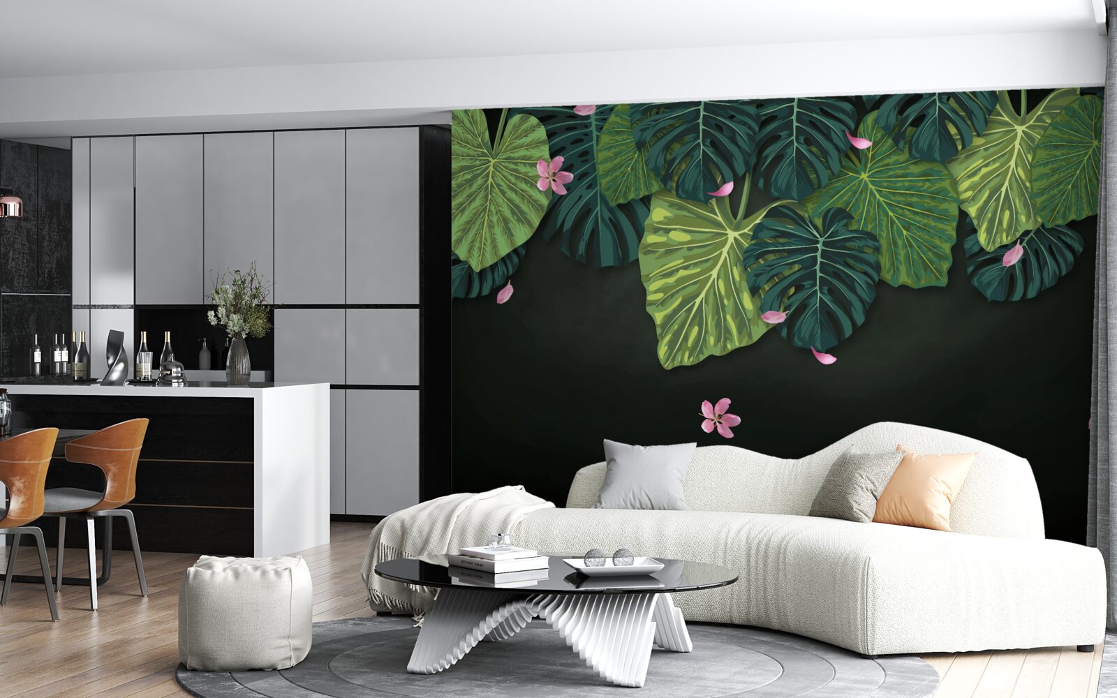 Papier peint feuilles tropicales la nuit