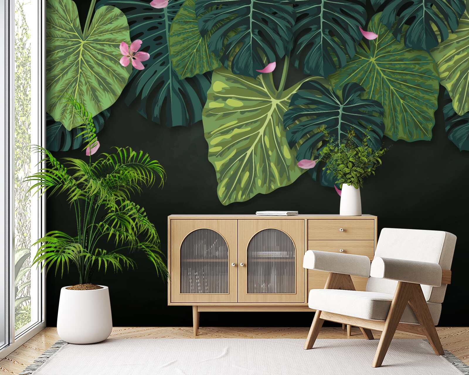 Papier peint feuilles tropicales la nuit