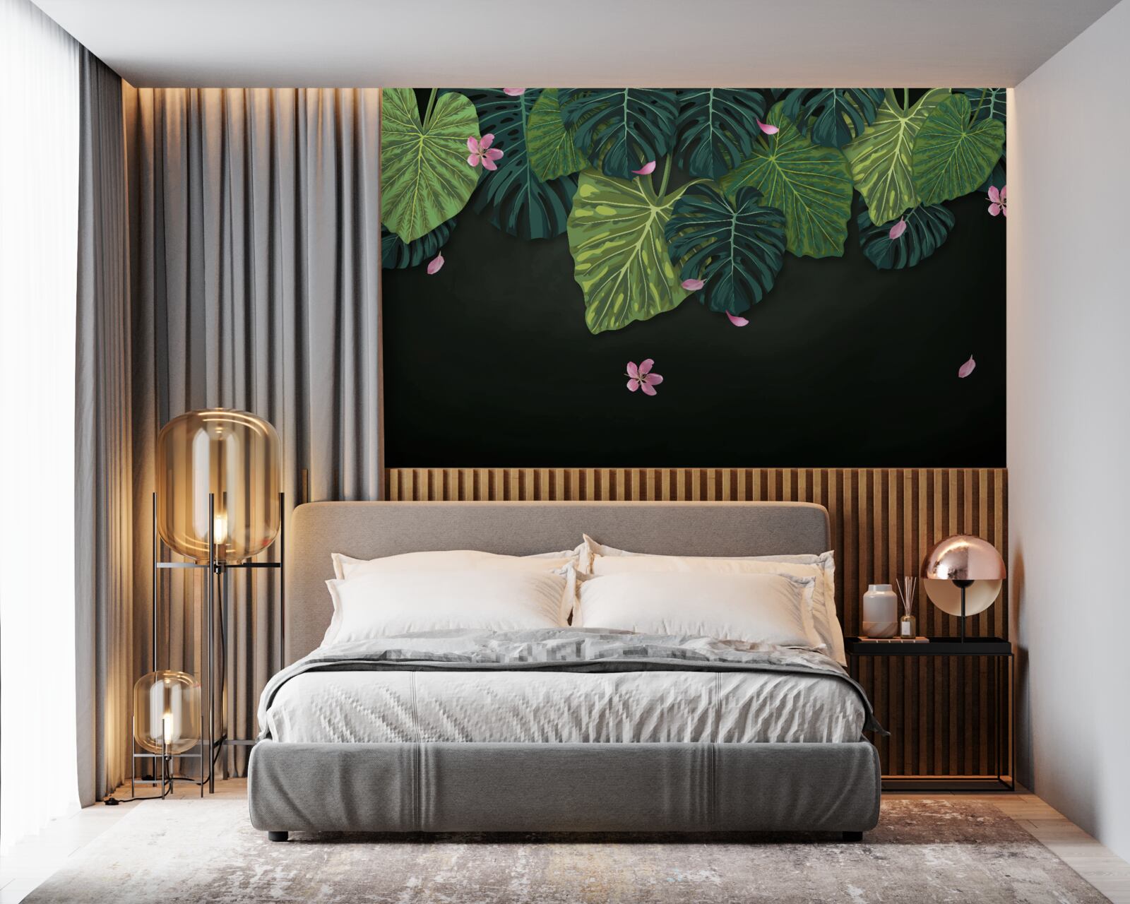 Papier peint feuilles tropicales la nuit