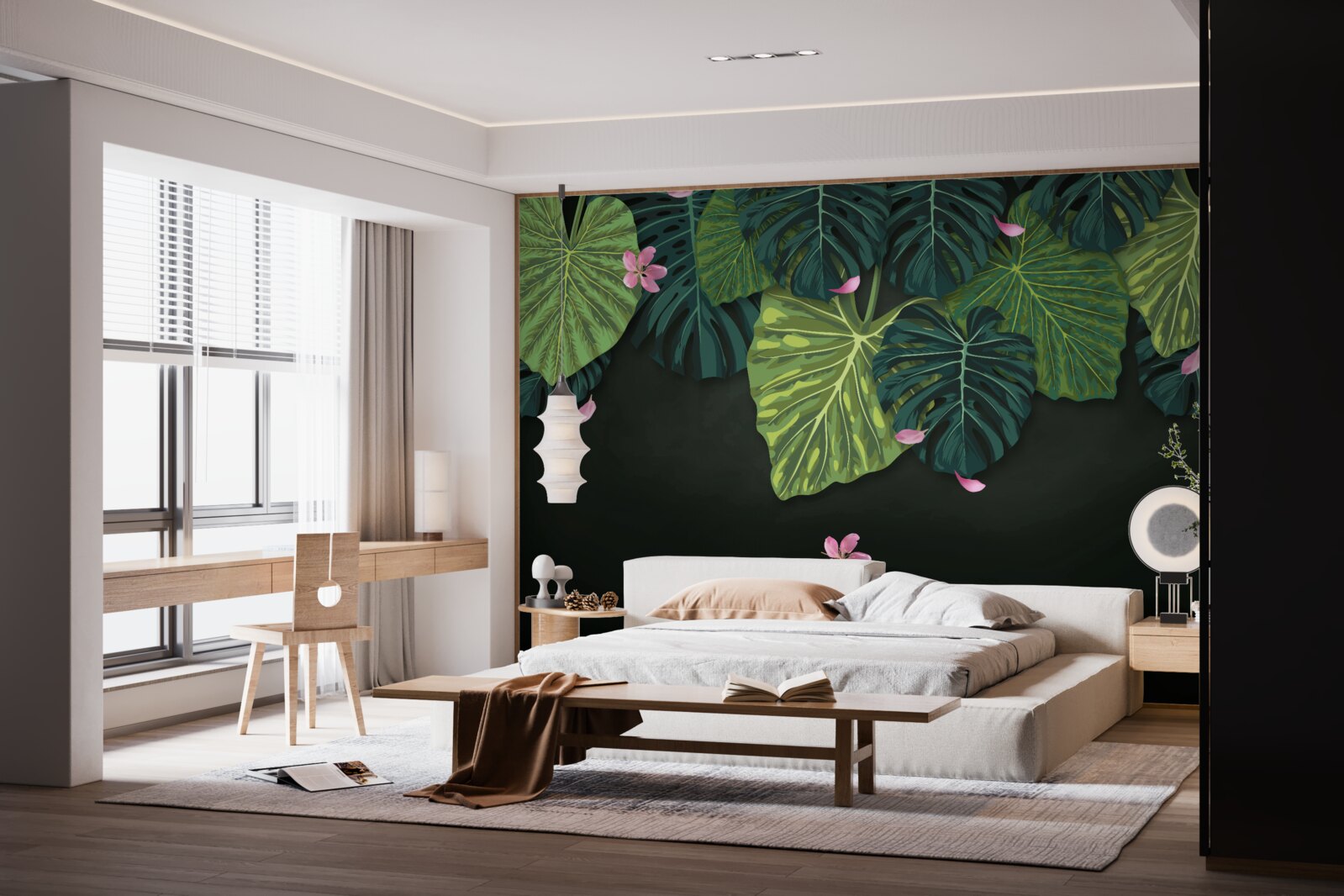 Papier peint feuilles tropicales la nuit