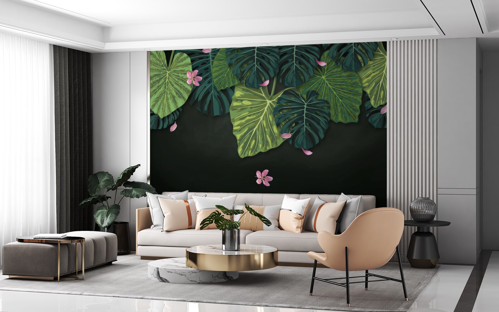 Papier peint feuilles tropicales la nuit