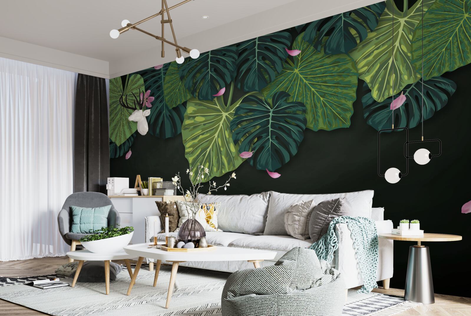 Papier peint feuilles tropicales la nuit