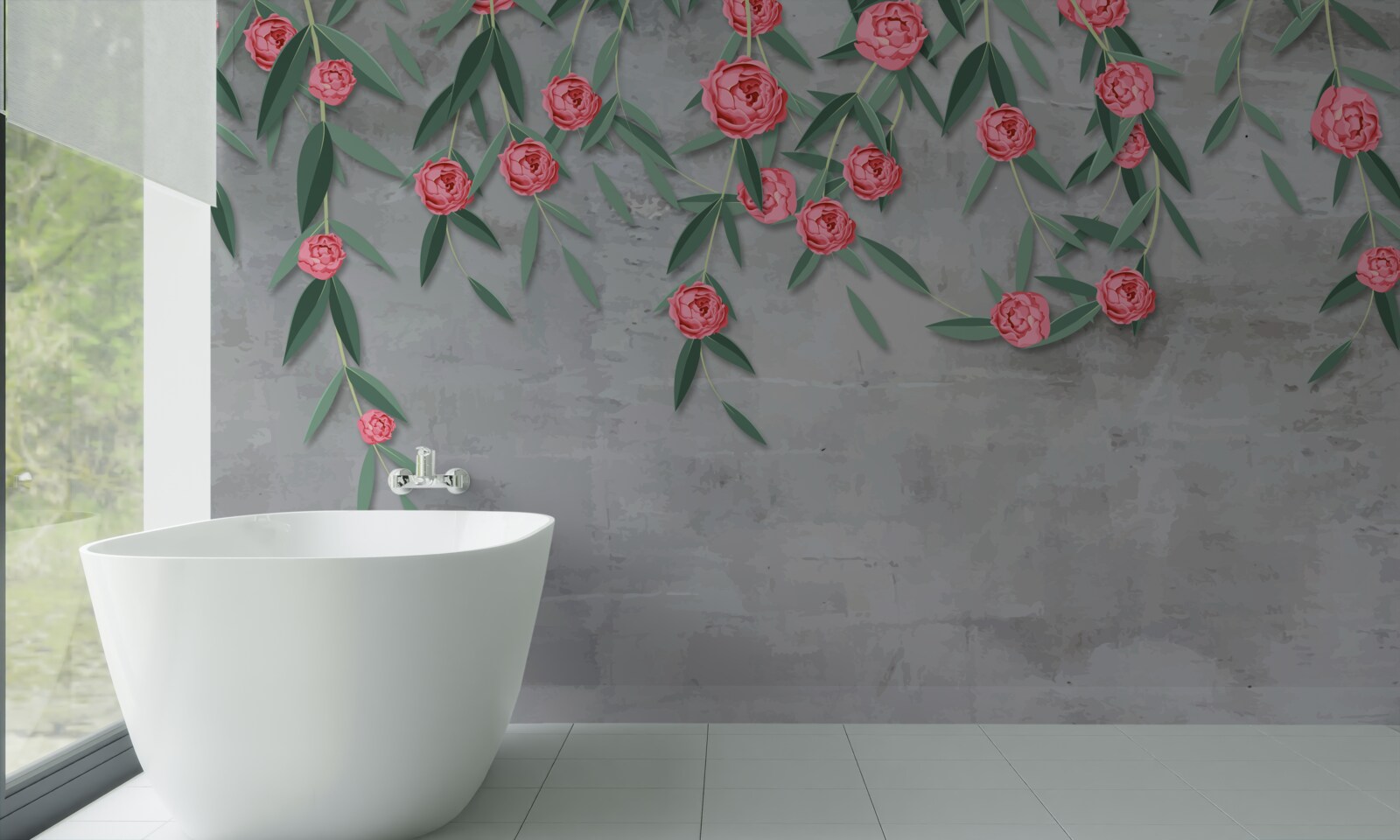 Papier peint nocturne floral en rose