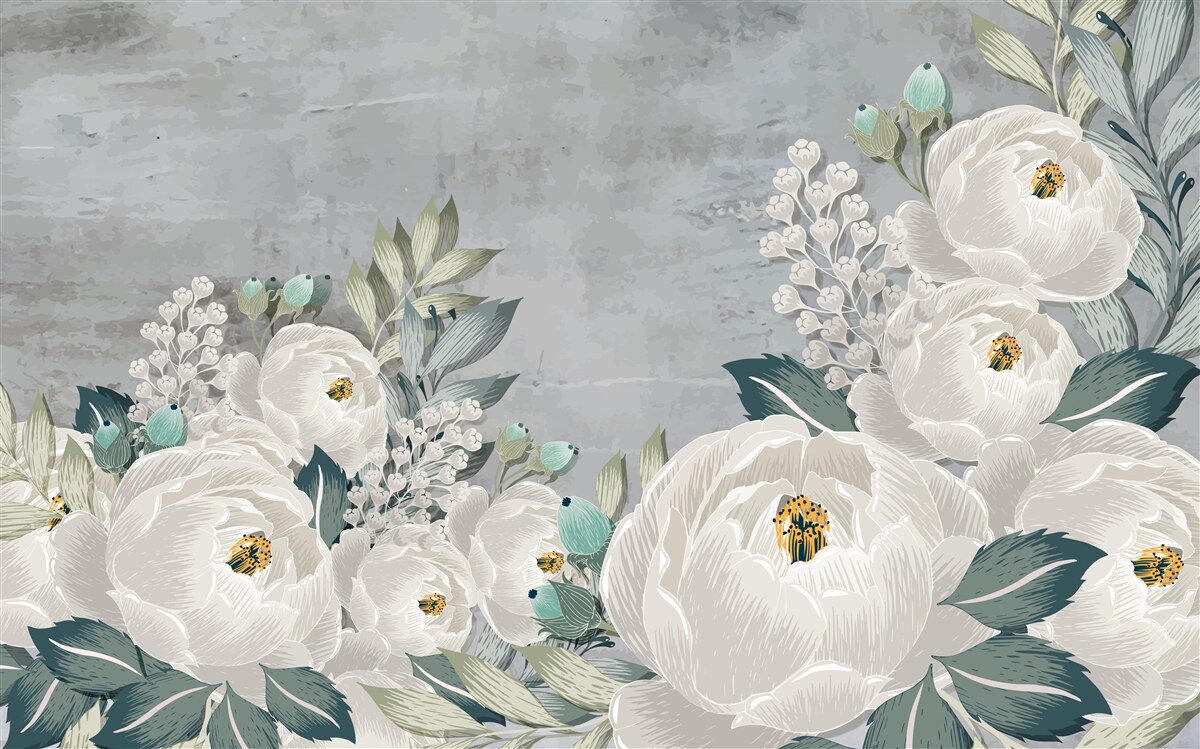 Papier peint pivoines blanches à minuit